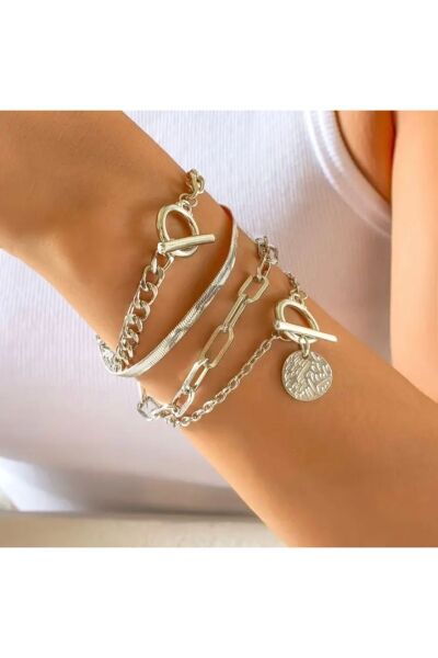 Vanilla Avenue 4 Parça Bohem Tarz Lüks Bükümlü Farklı Desenli Günlük Kadın Bilezik Seti