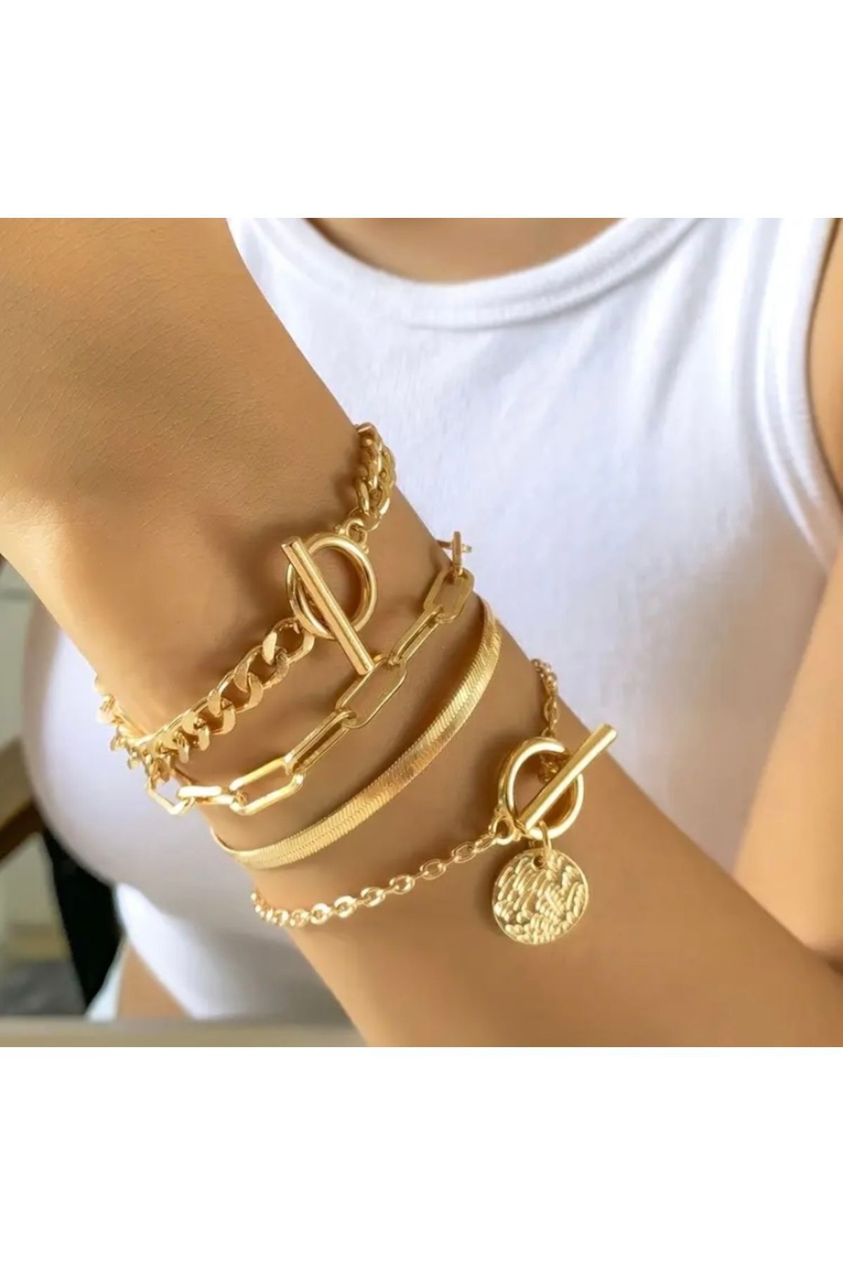 Vanilla Avenue 4 Parça Bohem Tarz Lüks Bükümlü Farklı Desenli Günlük Kadın Bilezik Seti