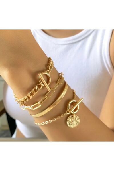 Vanilla Avenue 4 Parça Bohem Tarz Lüks Bükümlü Farklı Desenli Günlük Kadın Bilezik Seti