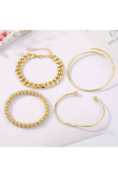 Vanilla Avenue 4 Parça Bohem Tarz Lüks Bükümlü Zincir Boncuk Günlük Kadın Bilezik Seti