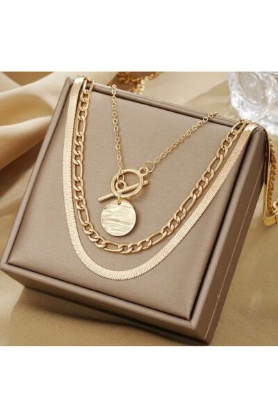 Vanilla Avenue 3 Parça Altın Sarısı Zincir Görünüm Günlük Kullanım Kadın Kolye Seti