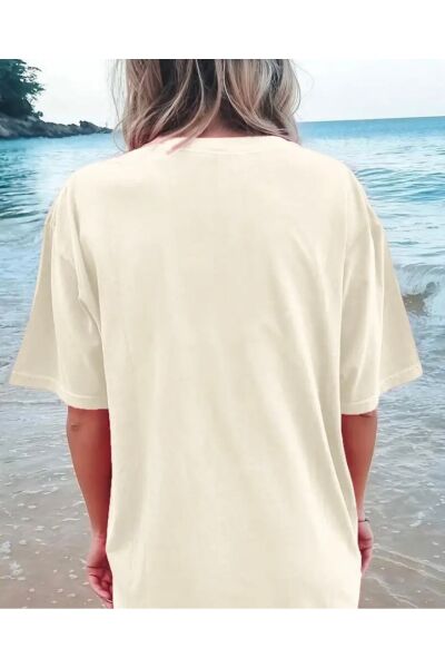 Vanilla Avenue Renkli Cool Mom Beyaz Oversize Kadın Tişört M Beden beyaz M  Kadın / Kız