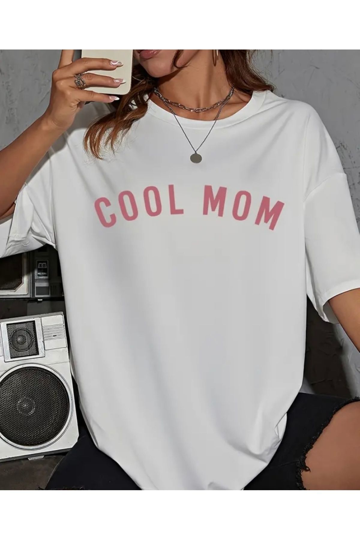 Vanilla Avenue Renkli Cool Mom Beyaz Oversize Kadın Tişört M Beden beyaz M  Kadın / Kız