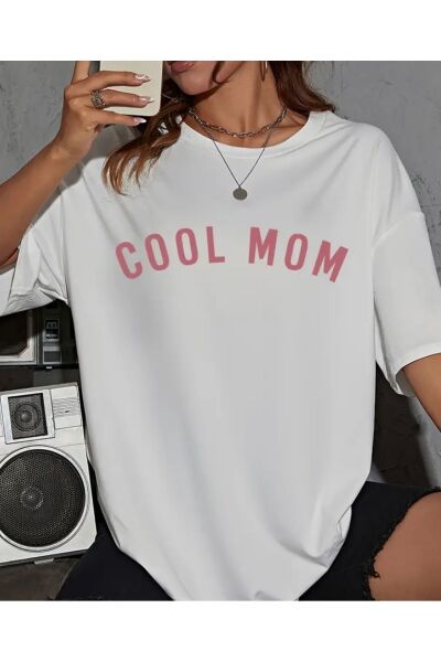 Vanilla Avenue Renkli Cool Mom Beyaz Oversize Kadın Tişört M Beden beyaz M  Kadın / Kız