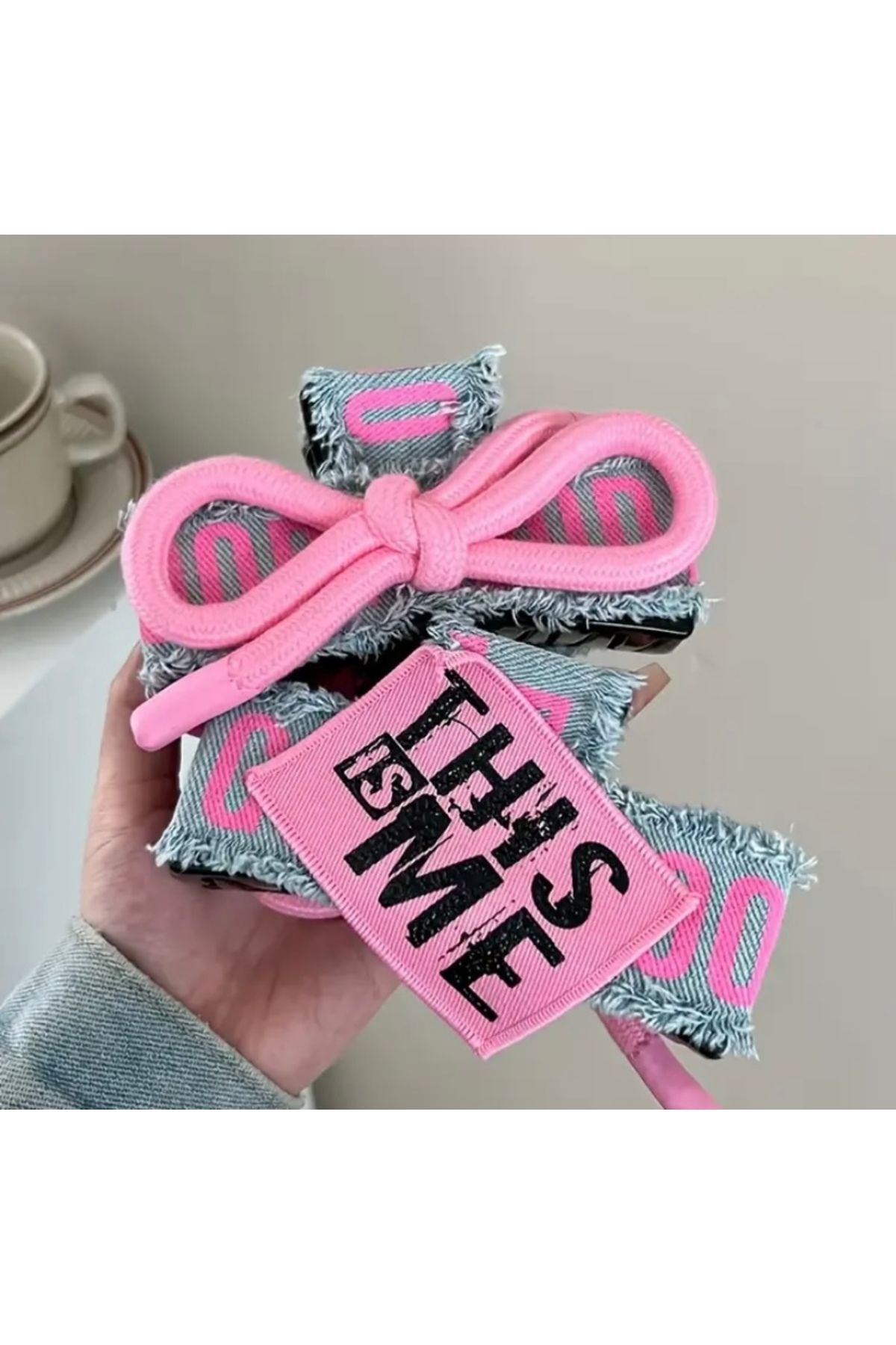 Vanilla Avenue Gül Pembe Kot Mavisi Yazı Mottolu Günlük Kullanım Kadın Saç Tokası 1 Adet