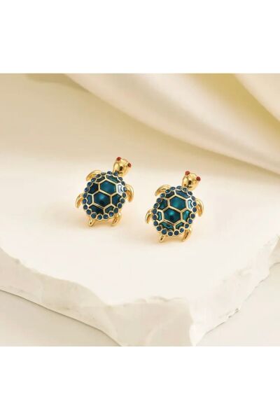 Vanilla Avenue Mavi Sevimli Kaplumbağa Figürlü Işıltılı Günlük Kullanım Kadın Küpe