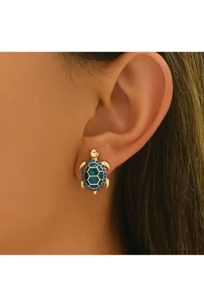 Vanilla Avenue Mavi Sevimli Kaplumbağa Figürlü Işıltılı Günlük Kullanım Kadın Küpe