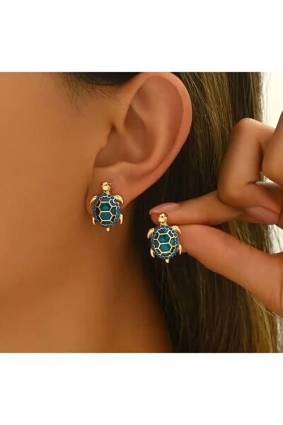 Vanilla Avenue Mavi Sevimli Kaplumbağa Figürlü Işıltılı Günlük Kullanım Kadın Küpe