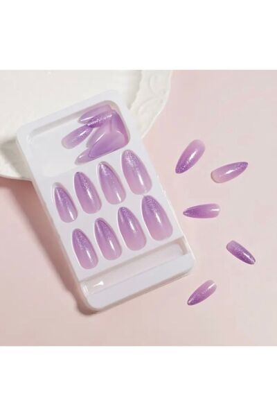 Vanilla Avenue Mor Badem Kesim Simli Kendinden Yapışkanlı Takma Tırnak 24 Adet