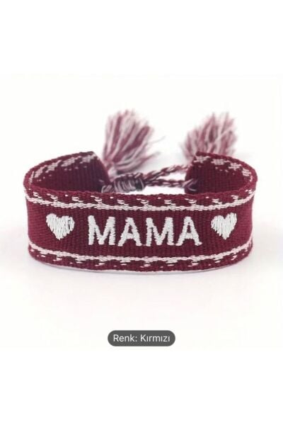 Vanilla Avenue Mama Yazı Detaylı Örme Asansörlü Bileklik kırmızı Tek Ebat  Kadın / Kız