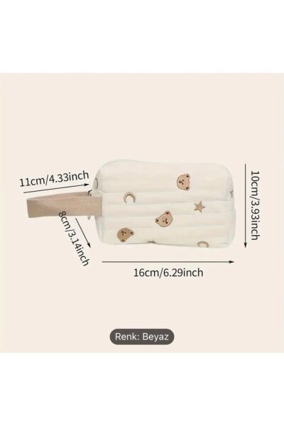 Moon Home Collection Sevimli Ayı Desenli Organizer Makyaj Çantası beyaz