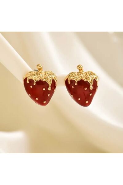 Vanilla Avenue Kırmızı Çilek Görünümlü Şık Günlük Kullanım Kadın Küpe