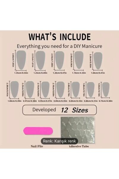Vanilla Avenue Badem French Kiraz Desenli Kendinden Yapışkanlı Tırnak Seti 24 Adet beyaz