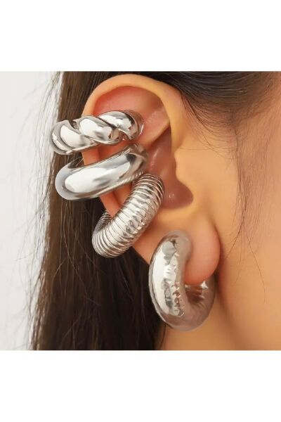 Vanilla Avenue 4'lü Minimalist Oval Desenli Elektro Kaplama Günlük Kullanım Kadın Küpe Seti