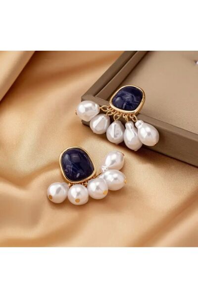 Vanilla Avenue Şık Siyah İncili Fransız Vintage Sallantılı Modern Günlük Kullanım Kadın Küpe