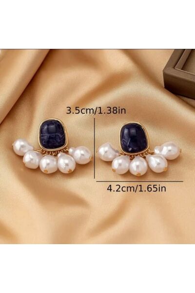 Vanilla Avenue Şık Siyah İncili Fransız Vintage Sallantılı Modern Günlük Kullanım Kadın Küpe