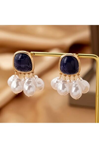 Vanilla Avenue Şık Siyah İncili Fransız Vintage Sallantılı Modern Günlük Kullanım Kadın Küpe