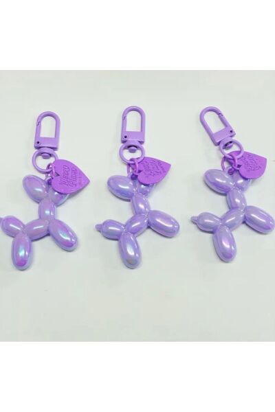 Vanilla Avenue Mor Parlak Balon Köpek Kalp Detaylı Zarif Kadın Anahtarlık Aksesuar