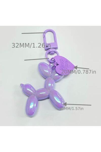 Vanilla Avenue Mor Parlak Balon Köpek Kalp Detaylı Zarif Kadın Anahtarlık Aksesuar