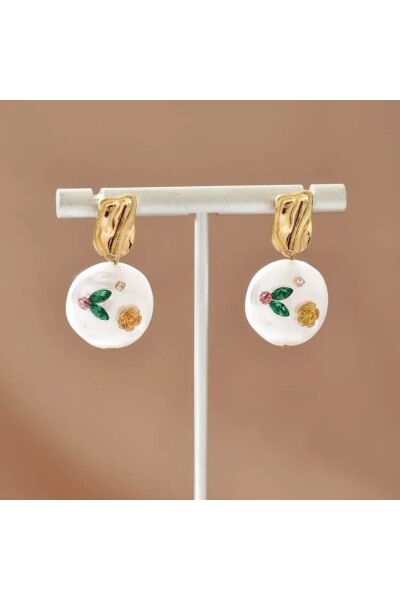 Vanilla Avenue Fransız Tarzı Çiçek ve Geometrik Dokulu Zarif Bohem Sallantılı Günlük Kadın Küpe