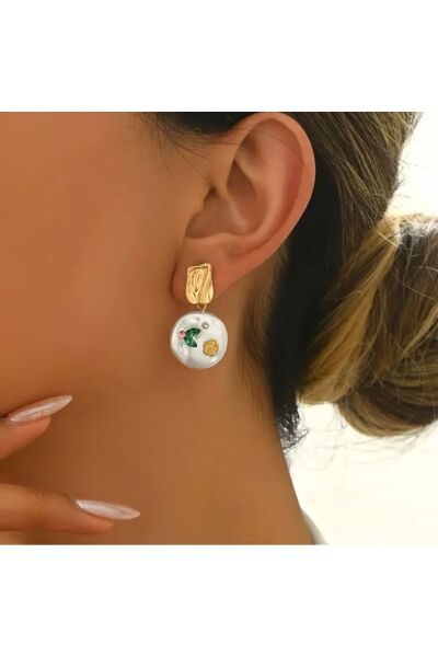 Vanilla Avenue Fransız Tarzı Çiçek ve Geometrik Dokulu Zarif Bohem Sallantılı Günlük Kadın Küpe