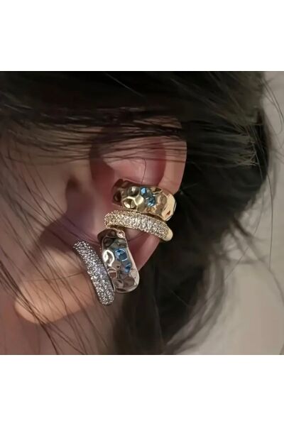 Vanilla Avenue Altın Sarısı Rock Tarzı Çift Katmanlı Kulak Kemik Deliksiz Günlük Kadın Küpe 1 Adet