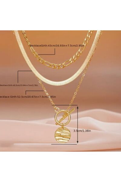 Vanilla Avenue Altın Sarısı Parlak Ay Trend Zincir 3 Katmanlı Günlük Kullanım İnce Kadın Kolye