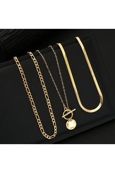 Vanilla Avenue Altın Sarısı Parlak Ay Trend Zincir 3 Katmanlı Günlük Kullanım İnce Kadın Kolye