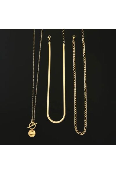 Vanilla Avenue Altın Sarısı Parlak Ay Trend Zincir 3 Katmanlı Günlük Kullanım İnce Kadın Kolye