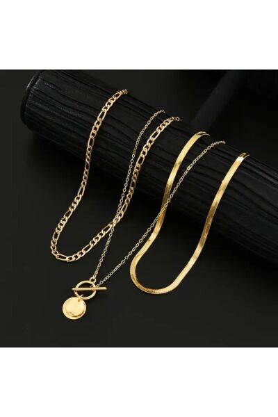 Vanilla Avenue Altın Sarısı Parlak Ay Trend Zincir 3 Katmanlı Günlük Kullanım İnce Kadın Kolye