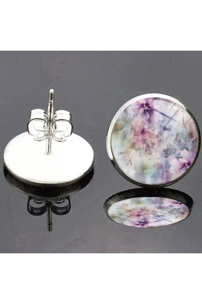 Vanilla Avenue Zarif Mor Cam Mozaik Tasarım Yuvarlak Günlük Kullanım Mini Kadın Küpe