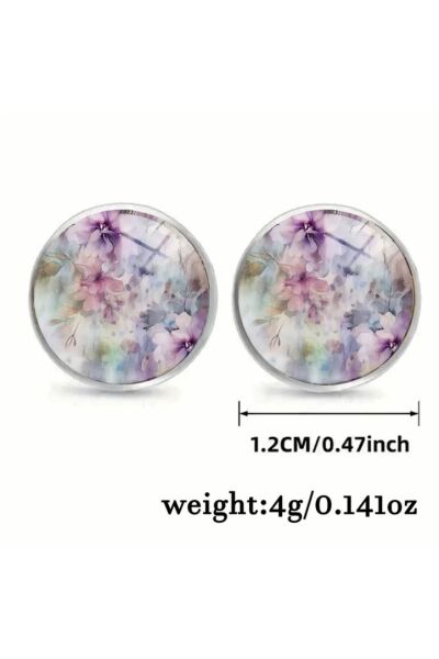 Vanilla Avenue Zarif Mor Cam Mozaik Tasarım Yuvarlak Günlük Kullanım Mini Kadın Küpe