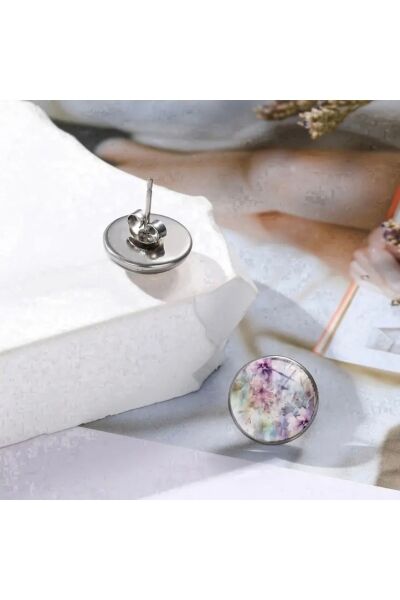 Vanilla Avenue Zarif Mor Cam Mozaik Tasarım Yuvarlak Günlük Kullanım Mini Kadın Küpe