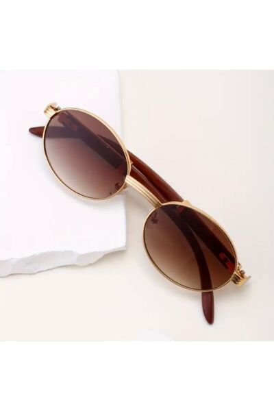 Vanilla Avenue 2025 Moda Unisex Kahve Ahşap Kenar Oval Retro Aksesuar Gözlük