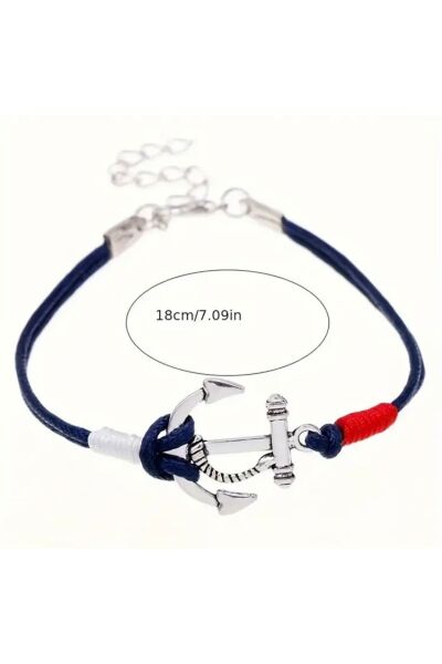 Vanilla Avenue Lacivert Kırmızı Denizci Çapa Halat Bohem Tarzı Günlük Kullanım Bileklik