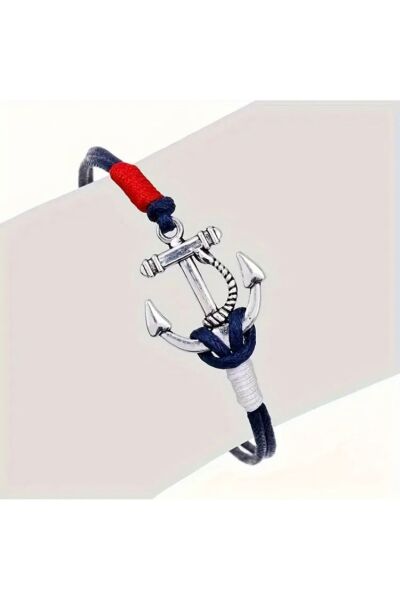 Vanilla Avenue Lacivert Kırmızı Denizci Çapa Halat Bohem Tarzı Günlük Kullanım Bileklik