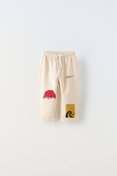 Moon Baby Grafitti Baskılı Kabartmalı Unisex Pamuk Kız Çocuk Erkek Çocuk Alt-Üst Takım açık krem 6-7 Yaş  Unisex