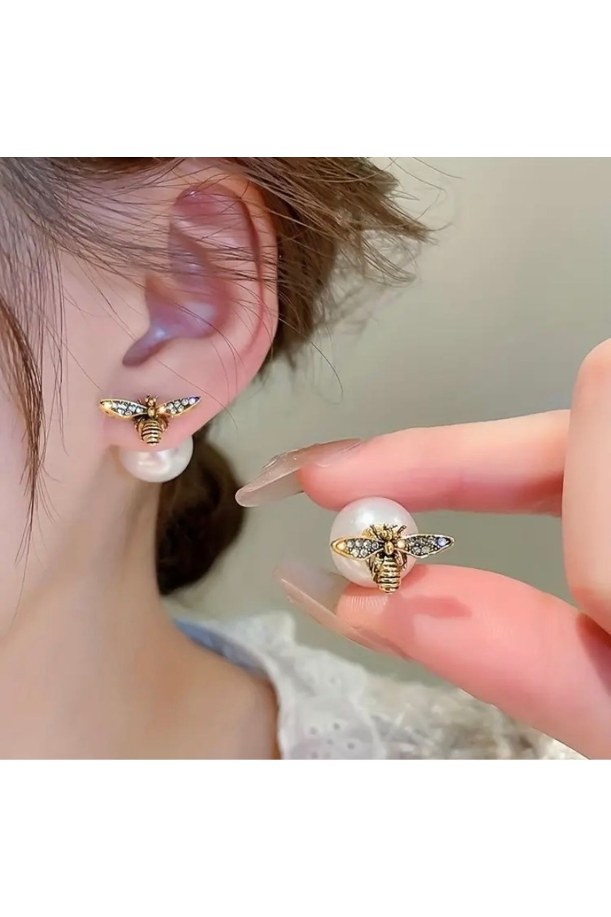 Vanilla Avenue Zarif İncili Vintage Tarzı Zirkonya Arı İşlemeli Şık Günlük Kadın Küpe