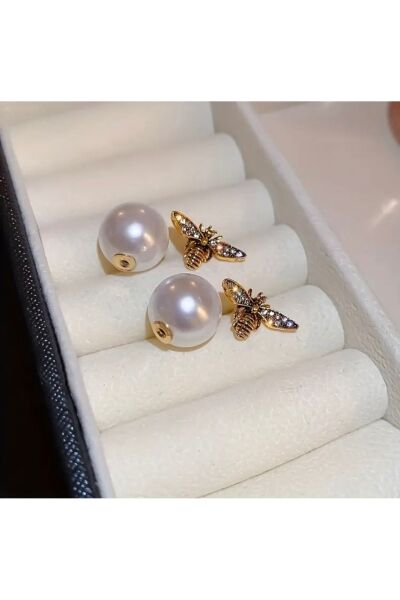 Vanilla Avenue Zarif İncili Vintage Tarzı Zirkonya Arı İşlemeli Şık Günlük Kadın Küpe