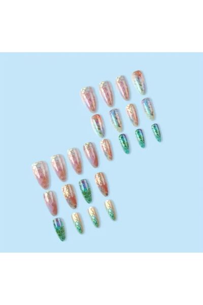 Vanilla Avenue Parlak Renkli Şeffaf Balık Pulları Gradyan Kendinden Yapışkanlı Takma Tırnak 24 Adet