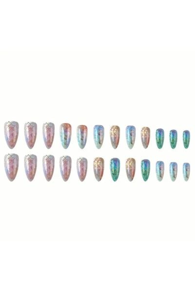 Vanilla Avenue Parlak Renkli Şeffaf Balık Pulları Gradyan Kendinden Yapışkanlı Takma Tırnak 24 Adet