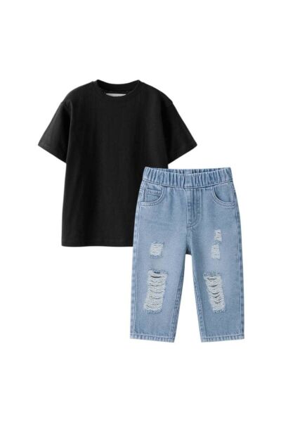 Vanilla Avenue Mavi Unisex Yırtık Detaylı Denim Jeans Kot Pantolon