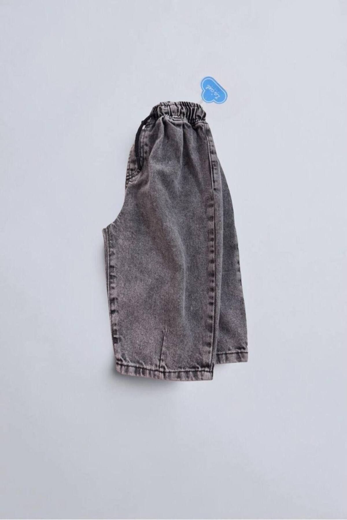 Vanilla Avenue Gri Çocuk Baloon Denim Jeans Unisex Kot Pantolon