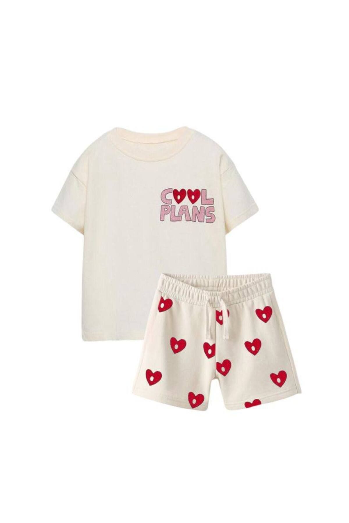 Vanilla Avenue Krem Cool Plans Kalpli Tişört Şort Kız Çocuk Alt Üst Takım