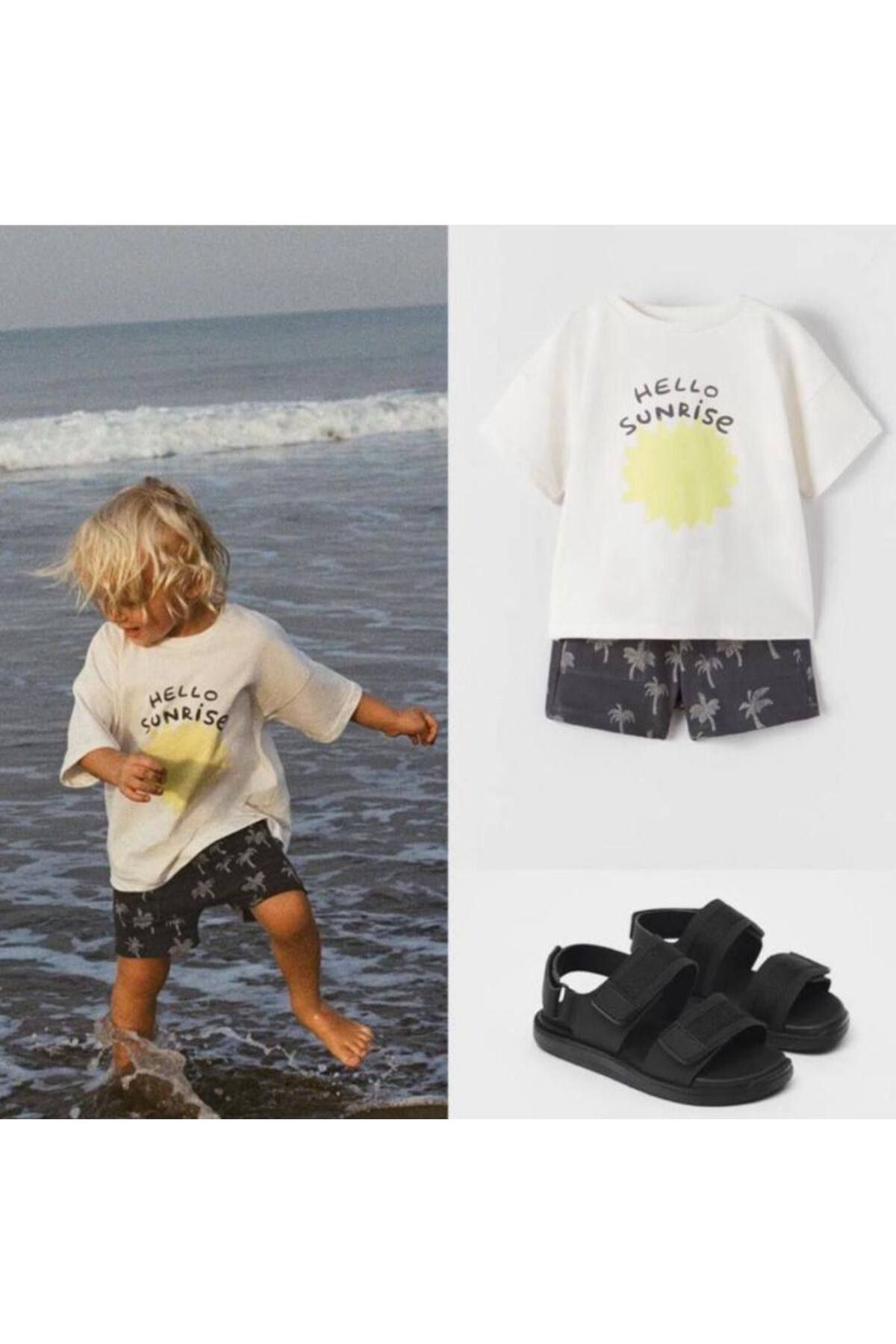 Vanilla Avenue Hello Sunrise Güneş Baskılı Unisex Tişört Şort Alt Üst Çocuk Takım