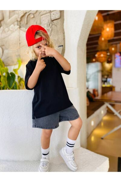 Vanilla Avenue Gri Çocuk Baloon Denim Jeans Unisex Kot Şort