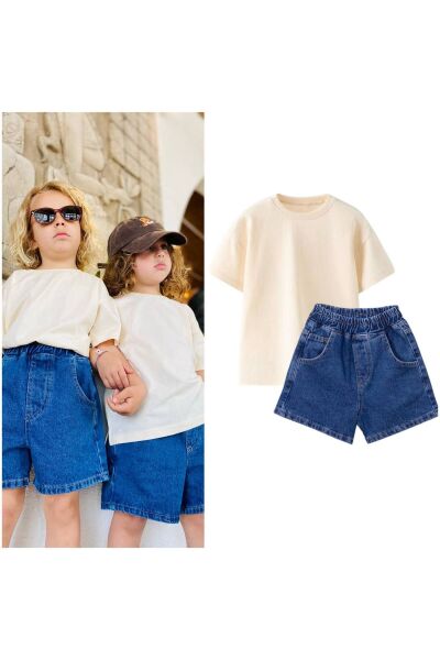 Vanilla Avenue Lacivert Çocuk Baloon Denim Jeans Unisex Kot Şort