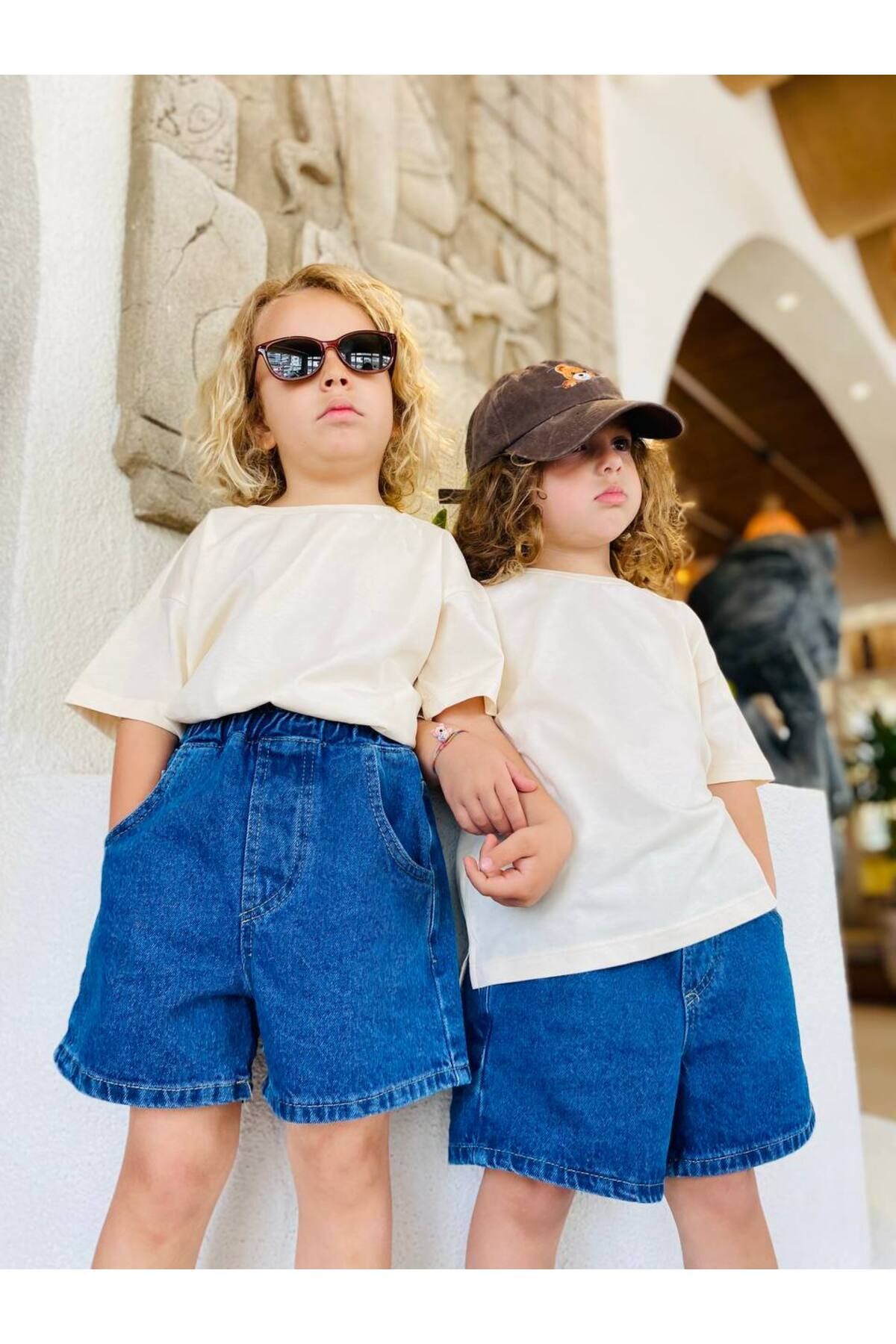 Vanilla Avenue Lacivert Çocuk Baloon Denim Jeans Unisex Kot Şort