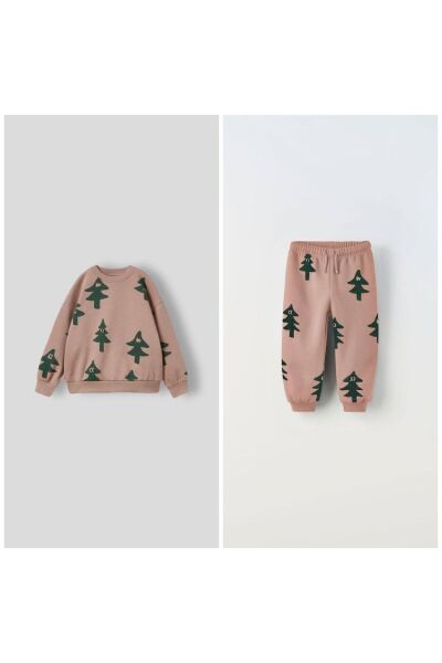 Baby Yeşil Çam Ağaçlı Çocuk Unisex Alt Üst Eşofman Takımı pudra 6 Yaş  Unisex