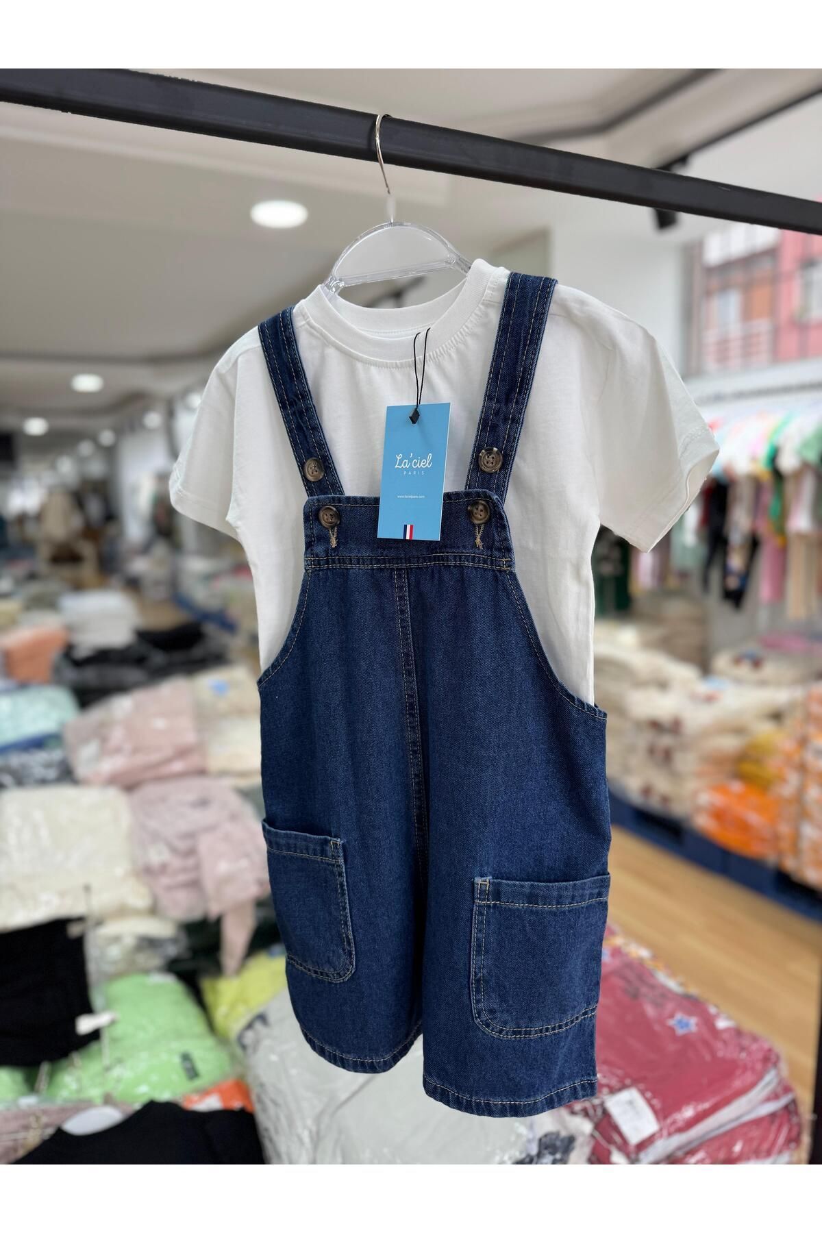 Vanilla Avenue Laciel Lacivert Denim Unisex Kot Salopet Tulum